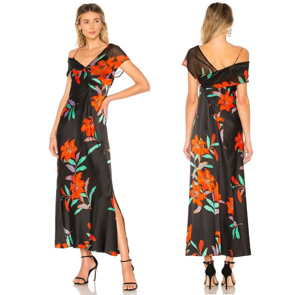 DIANE VON FURSTENBERG Draped Asymetrical Sleeveless Floral Knotted Maxi Gown